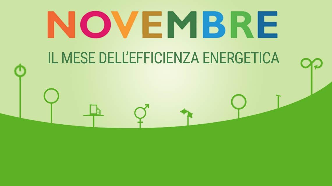 NOVEMBRE IL MESE DELL'EFFICIENZA ENERGETICA banner con tecnologie energetiche