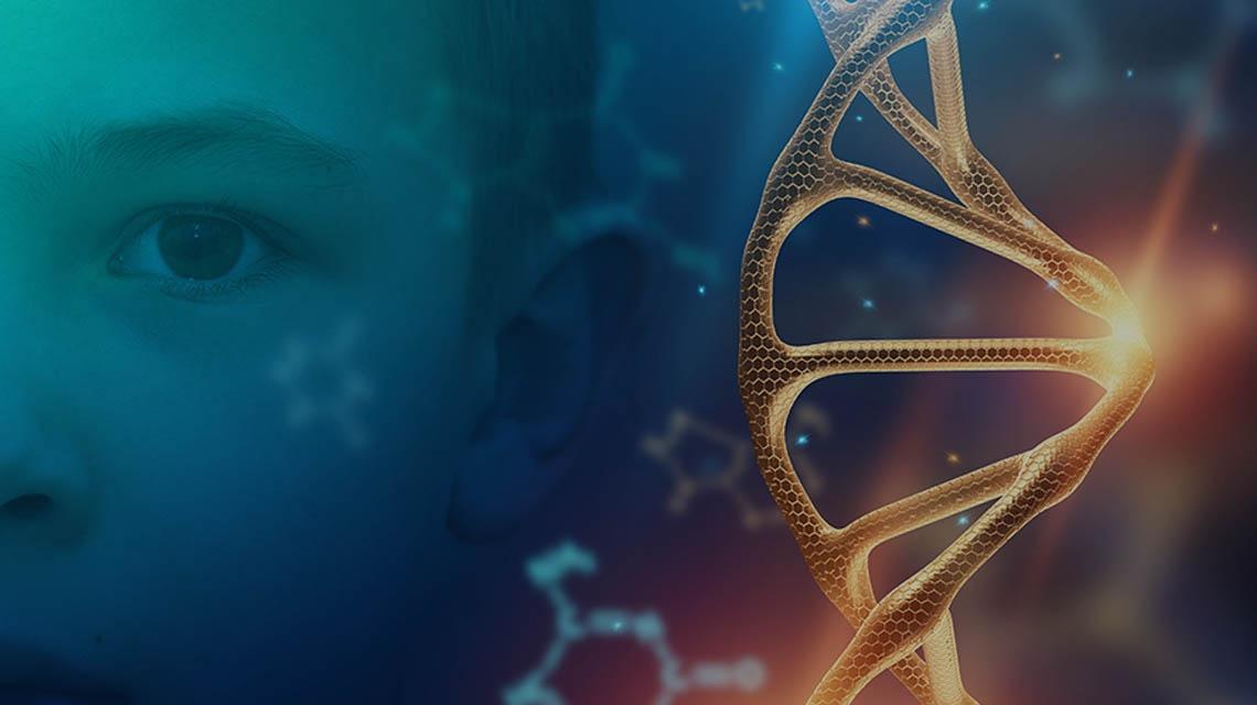 Bambino e DNA per malattia genetica rara