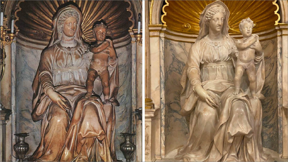 Statua della Madonna del Parto a Roma prima e dopo la pulitura