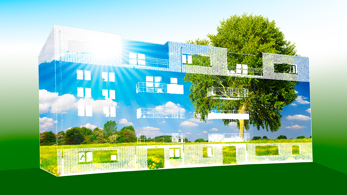 rendering casa verde sostenibile